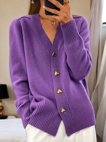 Cardigan boutonné en laine unie pour femme, décontracté, hiver